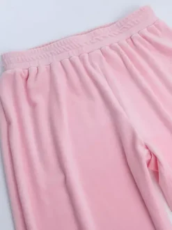 Ensemble de survêtement rose pour femme deux pièces : sweat à capuche court zippé tendance et pantalon droit - Vêtement d'intérieur printemps 2026 en velours style années 2000