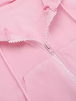 Ensemble de survêtement rose pour femme deux pièces : sweat à capuche court zippé tendance et pantalon droit - Vêtement d'intérieur printemps 2026 en velours style années 2000