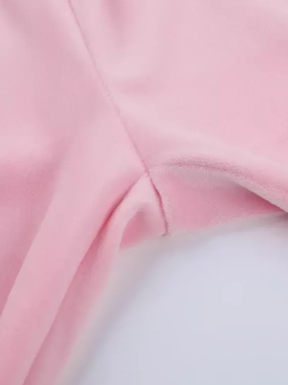 Ensemble de survêtement rose pour femme deux pièces : sweat à capuche court zippé tendance et pantalon droit - Vêtement d'intérieur printemps 2026 en velours style années 2000
