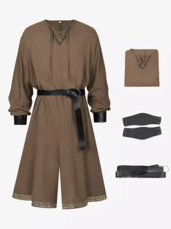 Ensemble de tunique médiévale verte 3 pièces pour homme robe Renaissance avec ceinture et brassards costume de rôdeur viking celtique pour fête médiévale