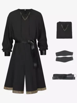 Ensemble de tunique médiévale verte 3 pièces pour homme robe Renaissance avec ceinture et brassards costume de rôdeur viking celtique pour fête médiévale
