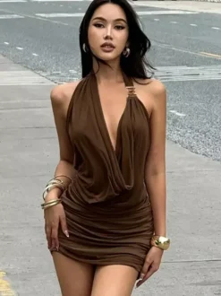 Ensemble deux pièces abricot sexy à découpes jupe sculptante streetwear