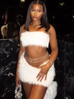 Ensemble deux pièces blanc chic style villégiature en polyester jupe bustier sans manches