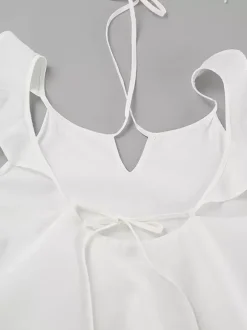 Ensemble deux pièces blanc de soirée en coton à bretelles sans manches pantalon décontracté