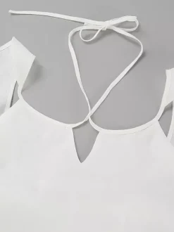 Ensemble deux pièces blanc de soirée en coton à bretelles sans manches pantalon décontracté