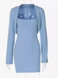 Ensemble deux pièces bleu sexy streetwear mini-jupe et haut