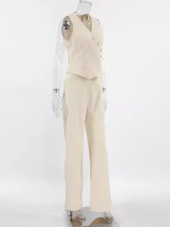 Ensemble deux pièces d'été pour femme haut asymétrique et pantalon droit 2026