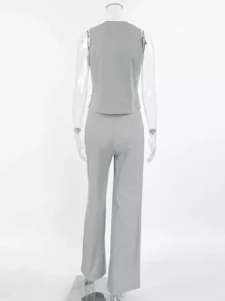 Ensemble deux pièces d'été pour femme haut asymétrique et pantalon droit 2026
