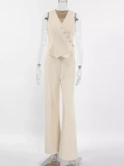 Ensemble deux pièces d'été pour femme haut asymétrique et pantalon droit 2026