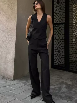 Ensemble deux pièces d'été pour femme haut asymétrique et pantalon droit 2026