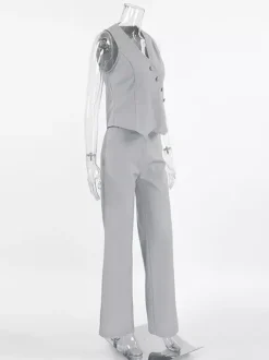 Ensemble deux pièces d'été pour femme haut asymétrique et pantalon droit 2026