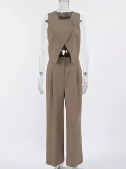 Ensemble deux pièces d'été pour femme haut asymétrique et pantalon droit 2026