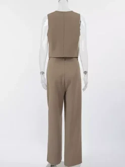 Ensemble deux pièces d'été pour femme haut asymétrique et pantalon droit 2026