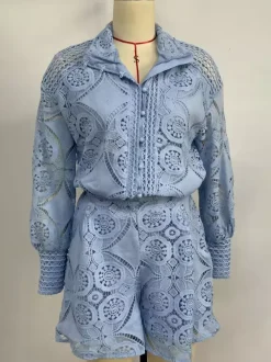 Ensemble deux pièces en dentelle chemise à manches longues et short 2026