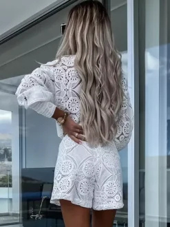 Ensemble deux pièces en dentelle chemise à manches longues et short 2026
