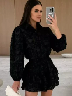 Ensemble deux pièces en jacquard chemise à manches longues et short superposé 2026