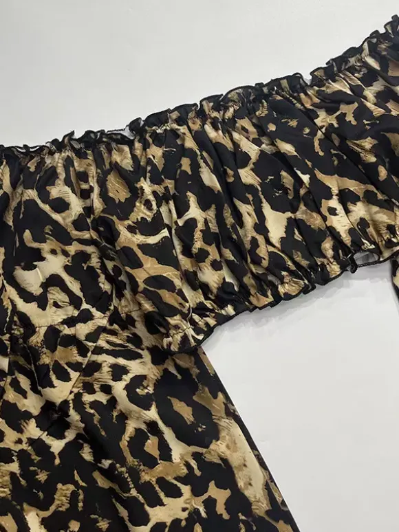 Ensemble deux pièces imprimé léopard haut bustier à manches longues et pantalon.
