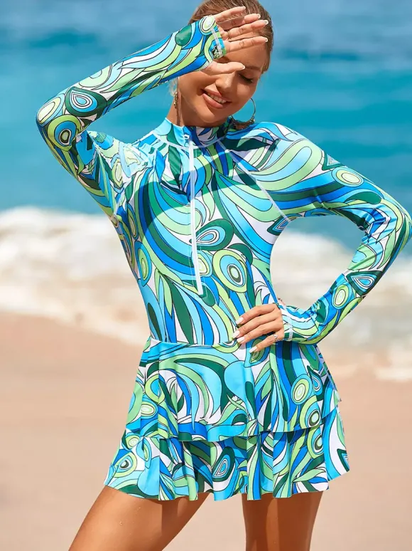 Ensemble deux pièces à jupe et manches longues anti-UV
