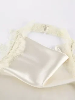 Ensemble deux pièces jupe sans manches en dentelle abricot chic pour un look décontracté au quotidien