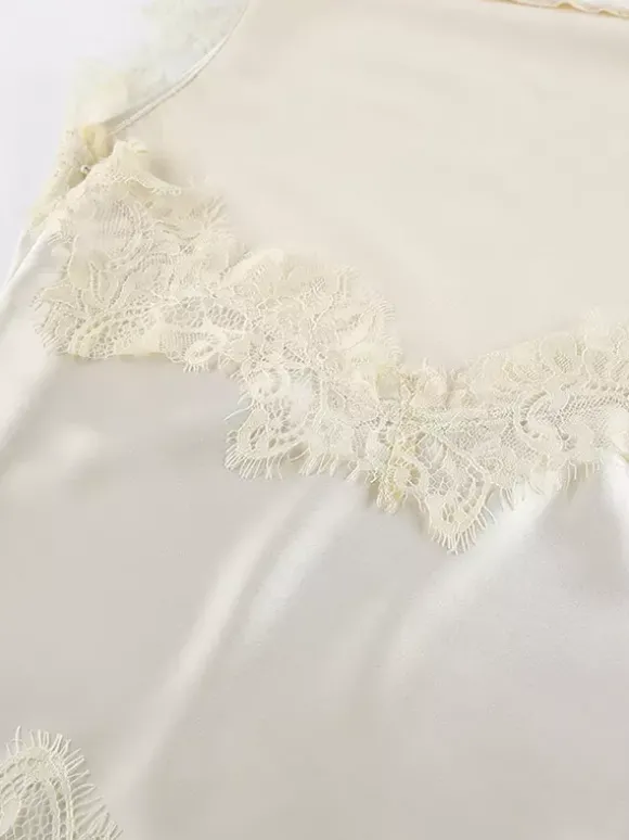 Ensemble deux pièces jupe sans manches en dentelle abricot chic pour un look décontracté au quotidien