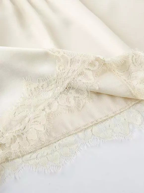 Ensemble deux pièces jupe sans manches en dentelle abricot chic pour un look décontracté au quotidien