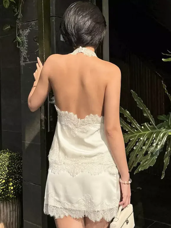 Ensemble deux pièces jupe sans manches en dentelle abricot chic pour un look décontracté au quotidien