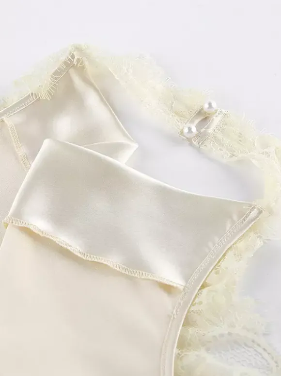 Ensemble deux pièces jupe sans manches en dentelle abricot chic pour un look décontracté au quotidien