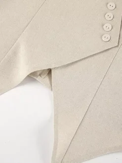 Ensemble deux pièces kaki chic décontracté au quotidien : haut sans manches en lin à col V et pantalon.