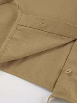 Ensemble deux pièces kaki streetwear en lin à col rabattu et manches longues et pantalon