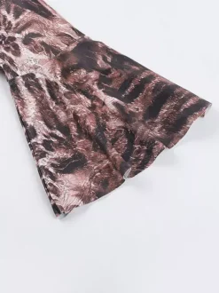 Ensemble deux pièces léopard décontracté imprimé léopard sans bretelles manches longues pantalon