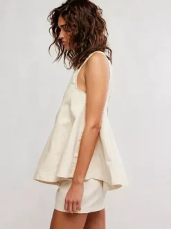 Ensemble deux pièces : mini-robe orange jean décontracté à col rond sans manches pantalon.