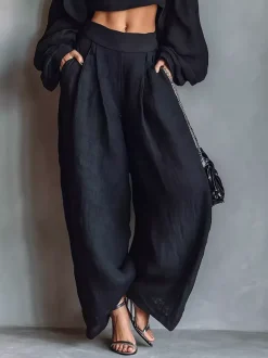 Ensemble deux pièces noir sans bretelles à manches longues et pantalon
