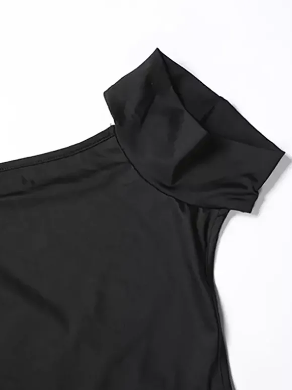 Ensemble deux pièces noir sexy pour femme - Body dos nu à col montant et jupe longue - Soirée d'été 2026