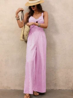 Ensemble deux pièces : pantalon et robe sans manches bleu chic style resort découpes et coupe flatteuse.