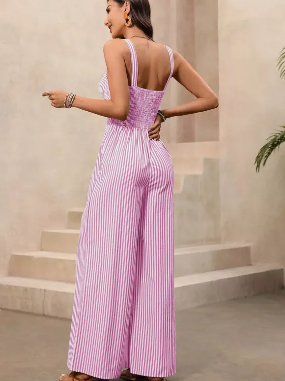 Ensemble deux pièces : pantalon et robe sans manches bleu chic style resort découpes et coupe flatteuse.