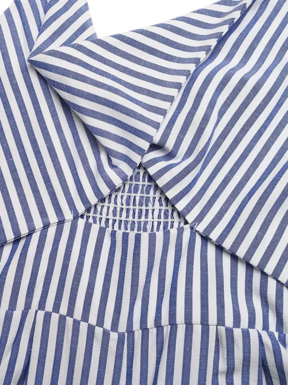Ensemble deux pièces : pantalon et robe sans manches bleu chic style resort découpes et coupe flatteuse.