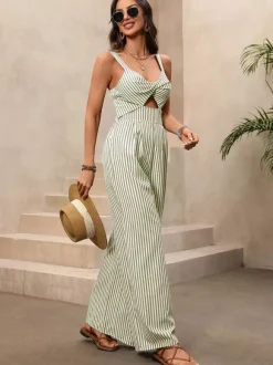 Ensemble deux pièces : pantalon et robe sans manches bleu chic style resort découpes et coupe flatteuse.