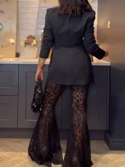 Ensemble deux pièces pour femme pantalon noir et dentelle tenue printemps 2026