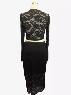 Ensemble deux pièces pour femme : crop top à manches longues en dentelle florale et jupe midi (collection 2026)