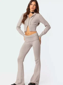 Ensemble deux pièces pour femme 2026 : sweat à capuche court zippé en maille et pantalon évasé