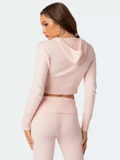 Ensemble deux pièces pour femme 2026 : sweat à capuche court zippé en maille et pantalon évasé