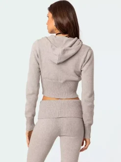 Ensemble deux pièces pour femme 2026 : sweat à capuche court zippé en maille et pantalon évasé