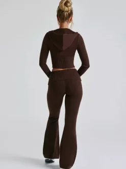Ensemble deux pièces pour femme 2026 : sweat à capuche court zippé en maille et pantalon évasé