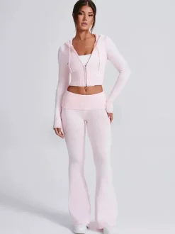 Ensemble deux pièces pour femme 2026 : sweat à capuche court zippé en maille et pantalon évasé