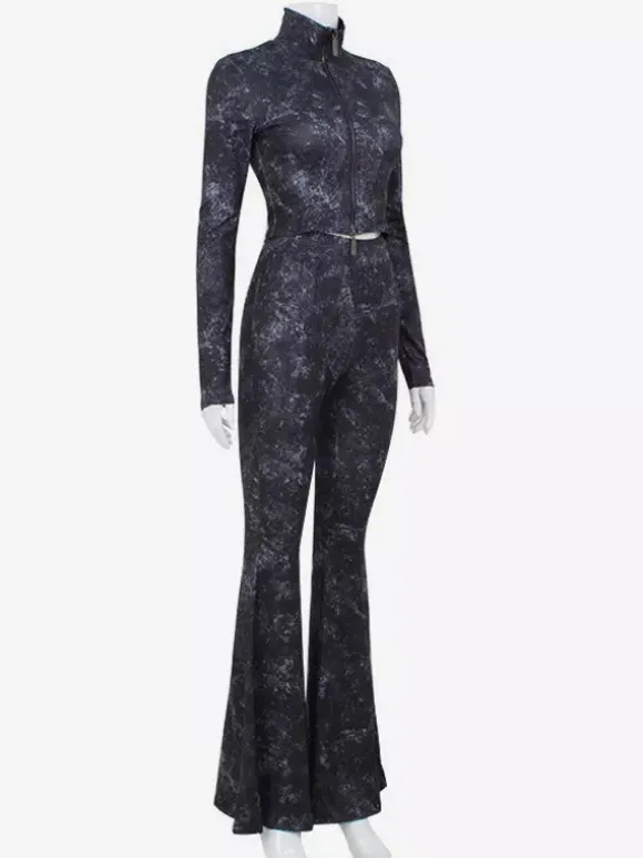 Ensemble deux pièces pour filles sexy haut court zippé à col montant et pantalon évasé tenue printemps 2026
