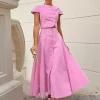 Ensemble deux pièces rose décontracté à boutons style streetwear col rond manches courtes jupe