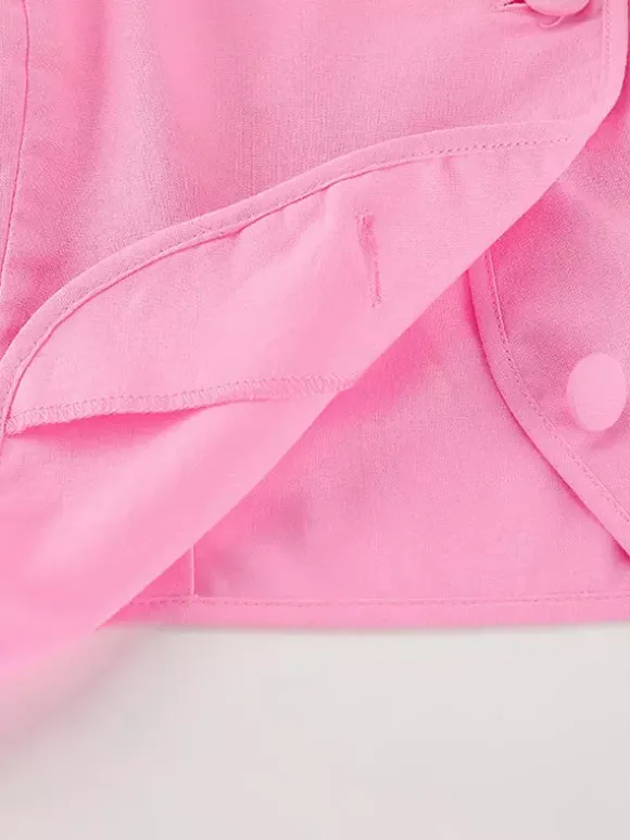 Ensemble deux pièces rose décontracté à boutons style streetwear col rond manches courtes jupe