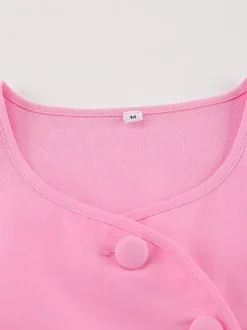 Ensemble deux pièces rose décontracté à boutons style streetwear col rond manches courtes jupe
