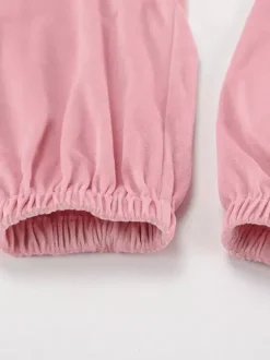 Ensemble deux pièces rose décontracté style streetwear col rabattu manches longues et pantalon