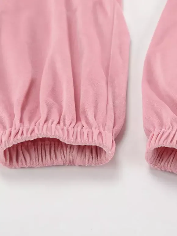 Ensemble deux pièces rose décontracté style streetwear col rabattu manches longues et pantalon